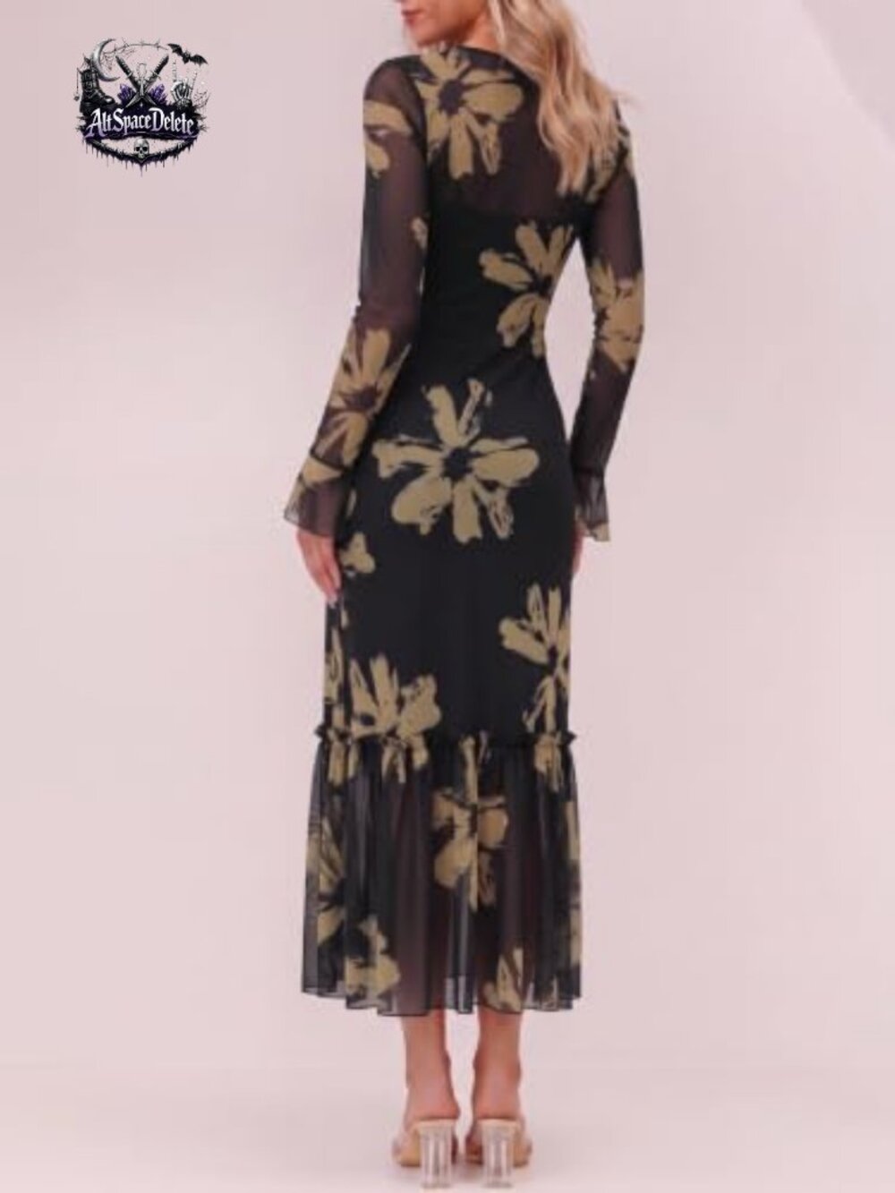 Women's Long Sleeve Floral Mesh Maxi Dress Formal Wedding Guest - Picture 6 of 6